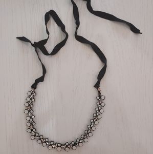 Rhinestone necklace with black ribbon